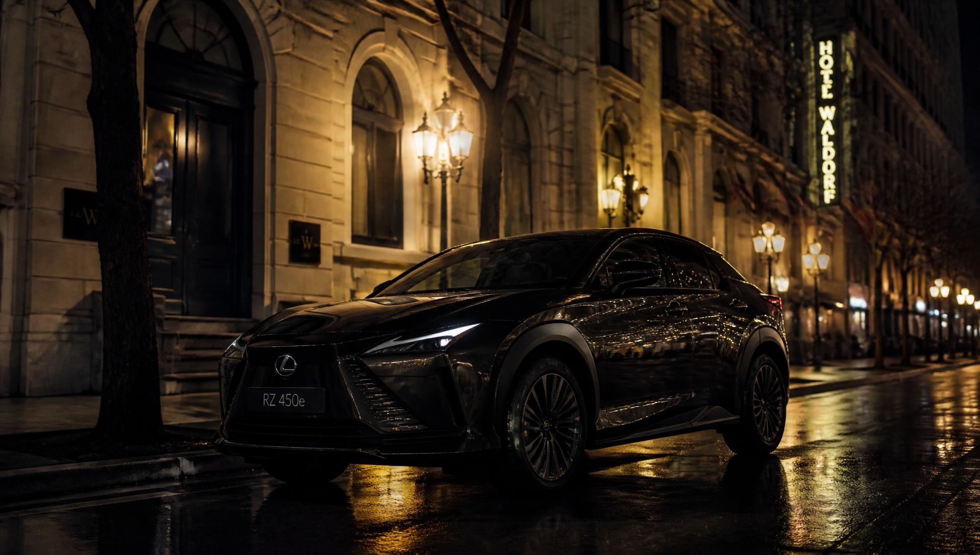 Lexus RZ 450e at night in Montréal